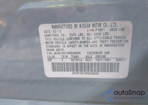 2015 Infiniti Q50 Premium z USA, uszkodzony, nr VIN JN1BV7AP3FM339905